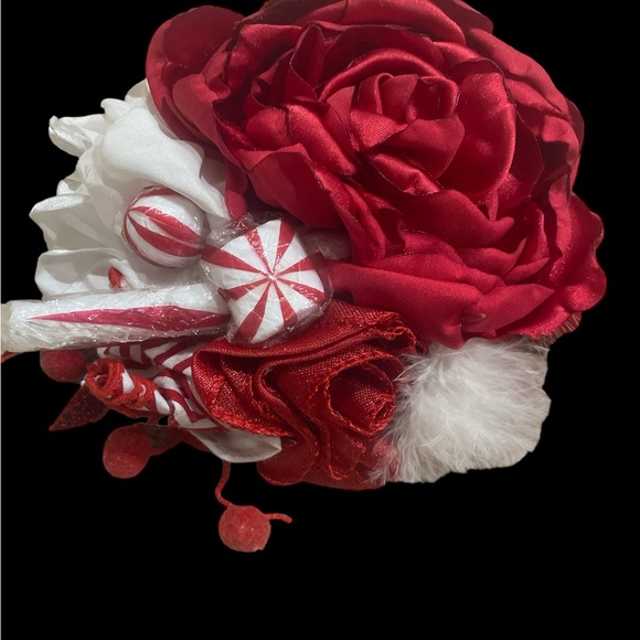 Holiday candy cans red white satin fur oversized flower headband bow - Picture 2 of 4